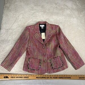 Carlucci Womens Pink Multi Tweed Blazer Jacket Size 8 Fuchsia 5057 NWT